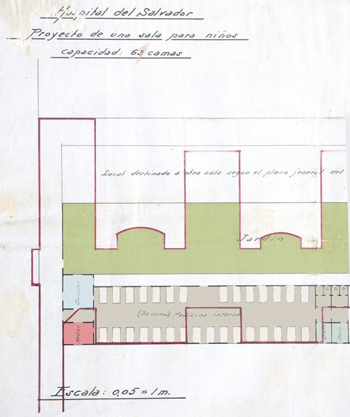 Plano original del proyecto de sala para niños (detalle ala izquierda), 1920 Plano original del proyecto de sala para niños (detalle ala izquierda), 1920