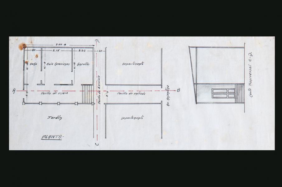 Plano original proyecto del Departamento de Asistencia Pública, 1920 (detalle corte transversal) Plano original proyecto del Departamento de Asistencia Pública, 1920 (detalle corte transversal)