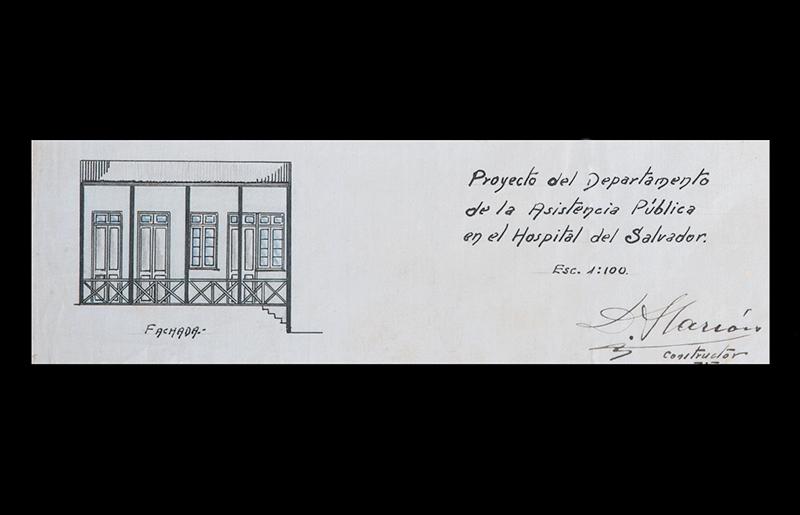 Plano original proyecto del Departamento de Asistencia Pública, 1920 (detalle fachada) Plano original proyecto del Departamento de Asistencia Pública, 1920 (detalle fachada)