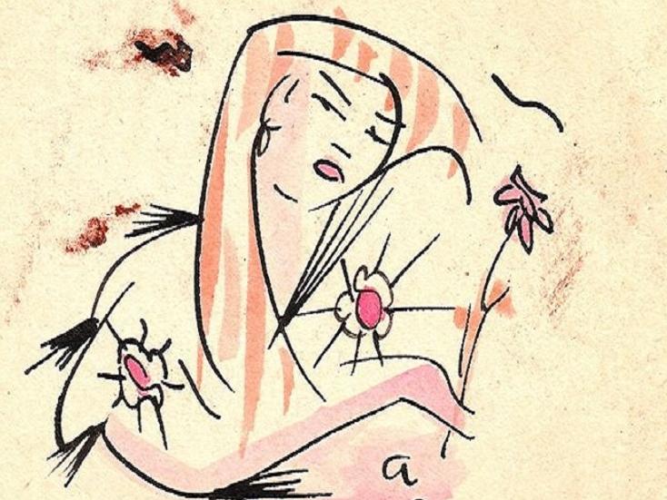 Mujer Dibujo del poeta Andrés Sabella Galvez, dedicatoria.