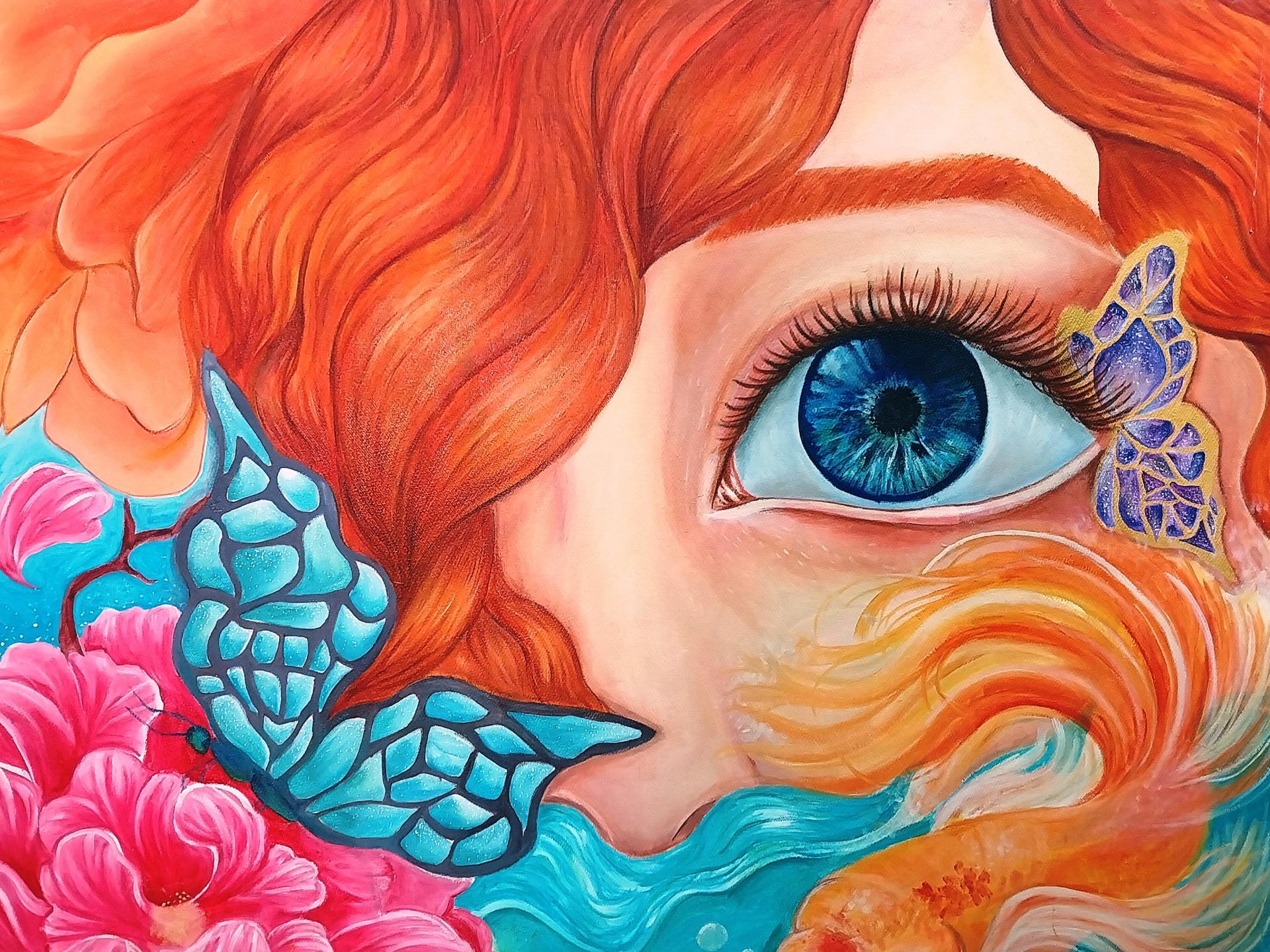 "Inmersos en el mundo de lo sueños", óleo sobre madera, de Darling Vera.