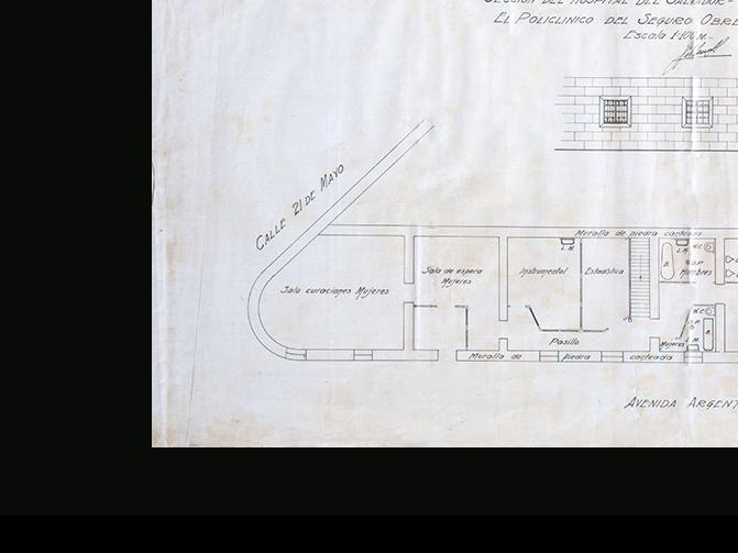 Plano original Hospital del Salvador (detalle ala izquierda), sin fecha