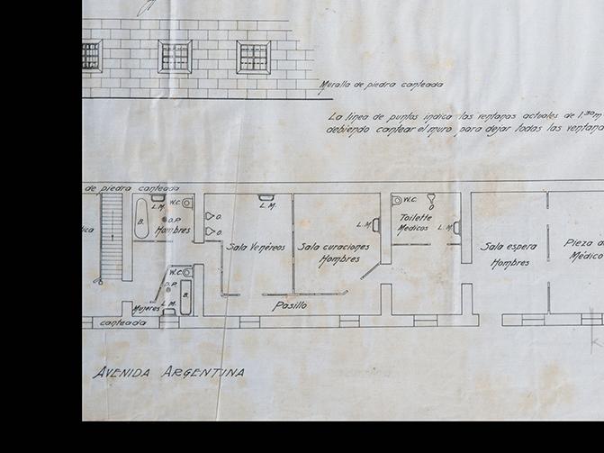 Plano original Hospital del Salvador (detalle ala derecha), sin fecha