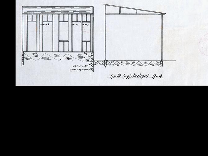 Plano original proyecto del Departamento de Asistencia Pública, 1920 (detalle corte longitudinal)