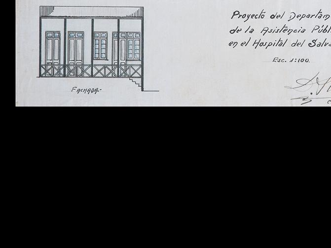 Plano original proyecto del Departamento de Asistencia Pública, 1920 (detalle fachada)